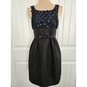 Taylor Black And Cobalt Cocktail Dress Size 2 Pockets And Belt